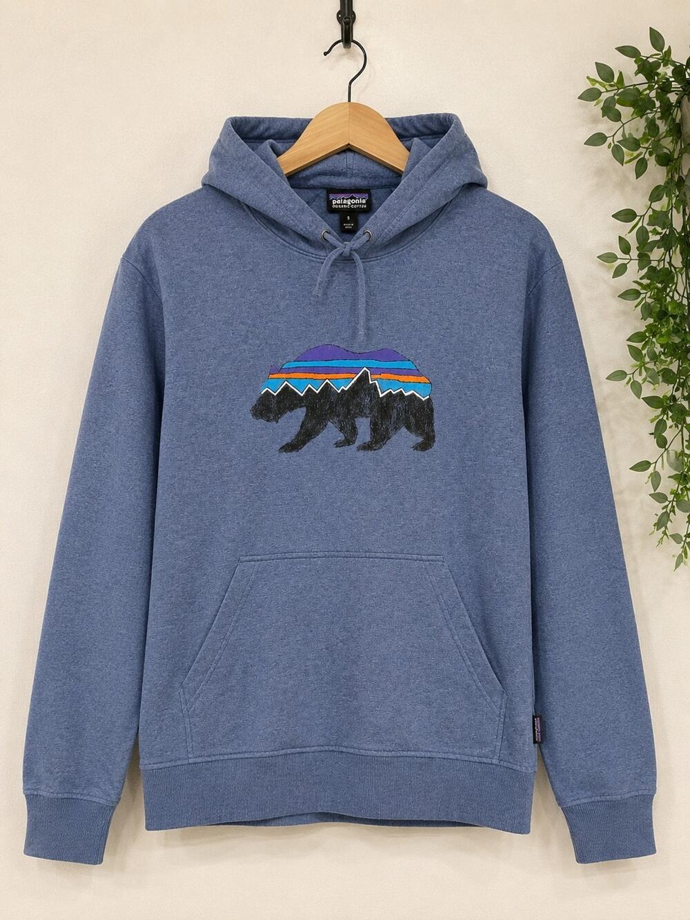 Patagonia Mens Blue Organic Cotton Fitz Roy Logo Hoody Sweatshirt Size S